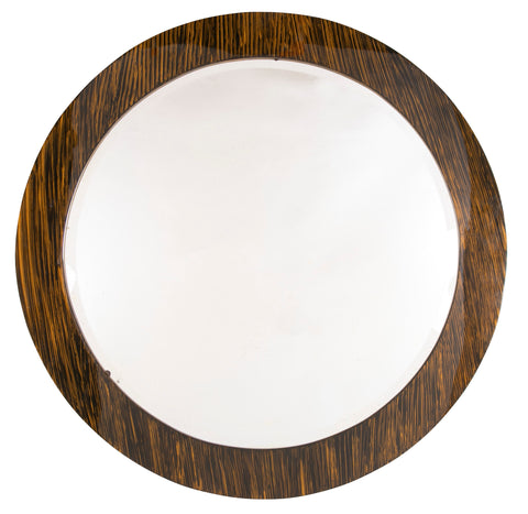 Karl Springer Style Round Mirror With Faux Tigers Eye Lacquered Finish