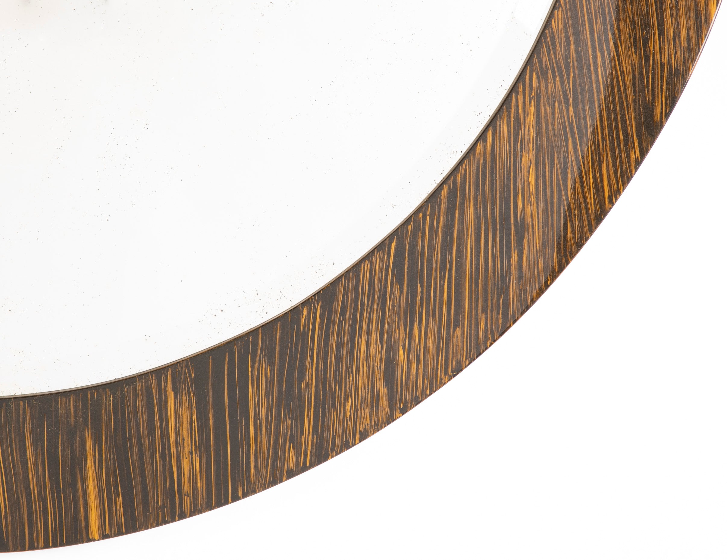 Karl Springer Style Round Mirror With Faux Tigers Eye Lacquered Finish