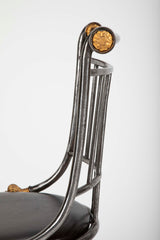 Set of Four Distinctive French Steel & Parcel Gilt Metal Side Chairs