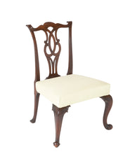 George II Mahogany Side Chair with Foliate Carved Cabriolet Legs on Scroll Feet.
