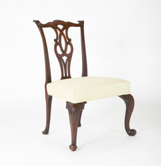 George II Mahogany Side Chair with Foliate Carved Cabriolet Legs on Scroll Feet.