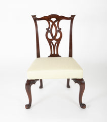 George II Mahogany Side Chair with Foliate Carved Cabriolet Legs on Scroll Feet.