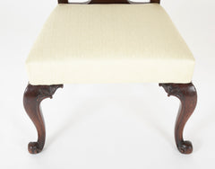George II Mahogany Side Chair with Foliate Carved Cabriolet Legs on Scroll Feet.