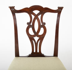 George II Mahogany Side Chair with Foliate Carved Cabriolet Legs on Scroll Feet.