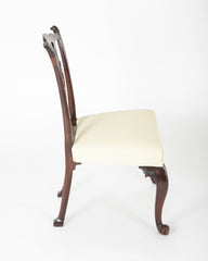 George II Mahogany Side Chair with Foliate Carved Cabriolet Legs on Scroll Feet.