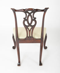George II Mahogany Side Chair with Foliate Carved Cabriolet Legs on Scroll Feet.