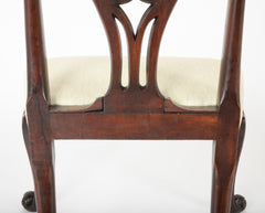 George II Mahogany Side Chair with Foliate Carved Cabriolet Legs on Scroll Feet.