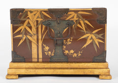 Japanese Edo Period Fabric Chest on Later Gilt Stand