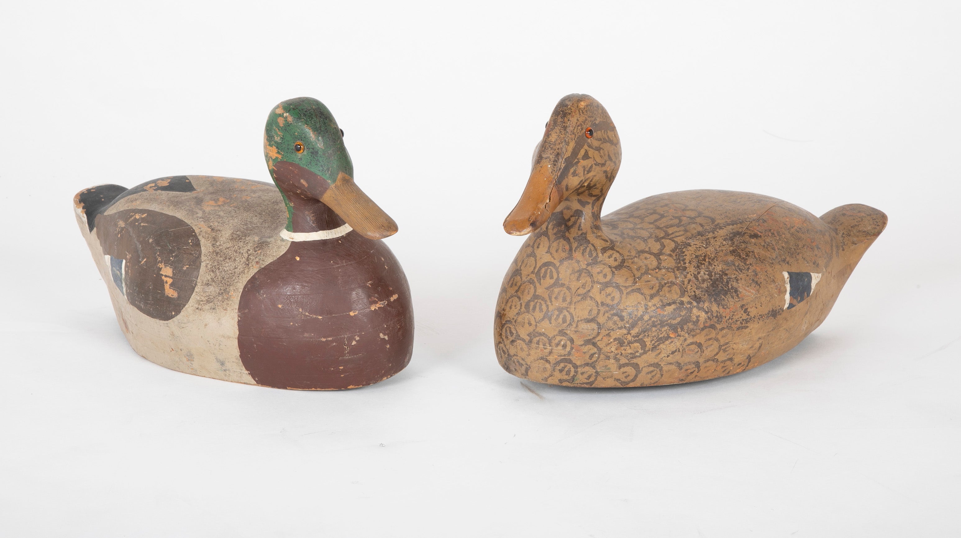Pair of Mallard Decoy Ducks in Form of Hen & Drake Having Original Paint