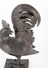 Japanese Patinated Bronze Incense Burner in the Form of a Rooster