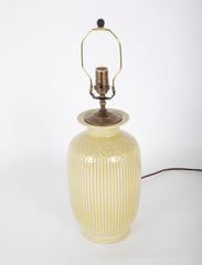 Yellow Glazed Chinese Vase with Striped Body & Incised Leaf Motif now a Lamp