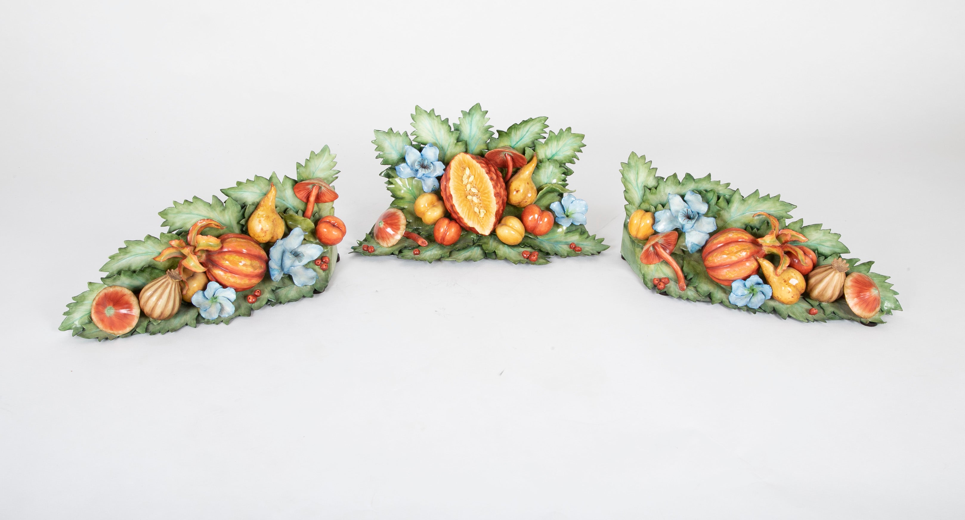 Large 3 Part Porcelain Garniture Set with Fruit, Flowers & Vegetables by Katherine Houston