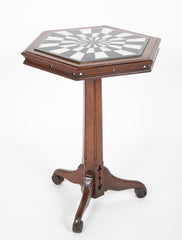 English Oak and Marble Top Occasional Table with Black & White Marble Dart Board Type Design