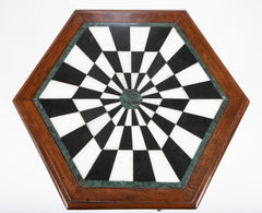 English Oak and Marble Top Occasional Table with Black & White Marble Dart Board Type Design