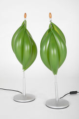 Mid-Century Aluminum Lamps with Avocado Colored Resin Shades