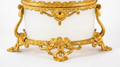French 19th Century Oval White Opaline Glass Box with Ormolu Decoration
