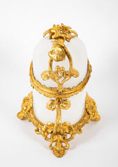 French 19th Century Oval White Opaline Glass Box with Ormolu Decoration