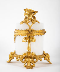 French 19th Century Oval White Opaline Glass Box with Ormolu Decoration