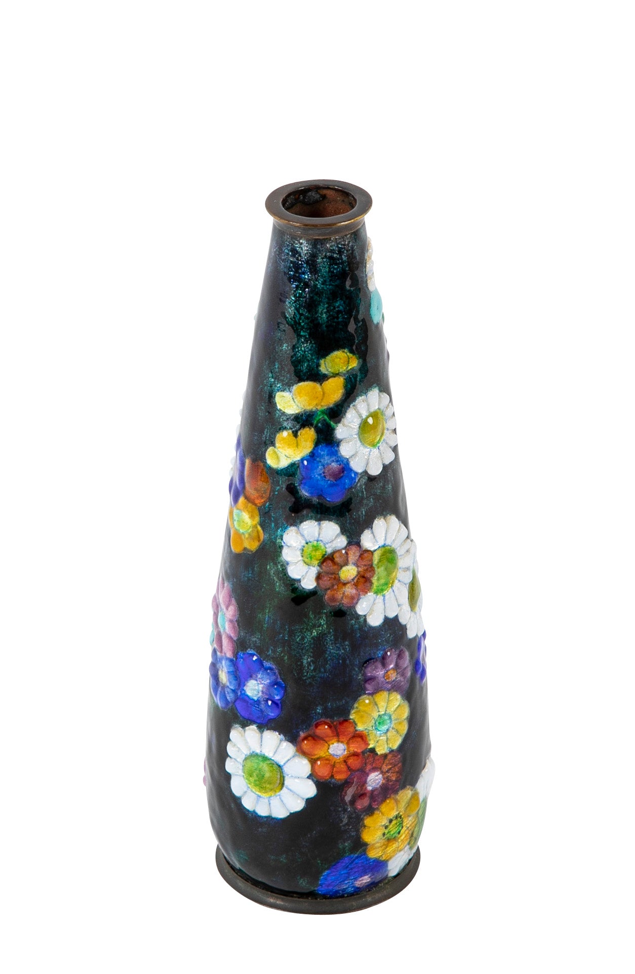 Early Art Deco Camille Faure Enameled Floral Vase