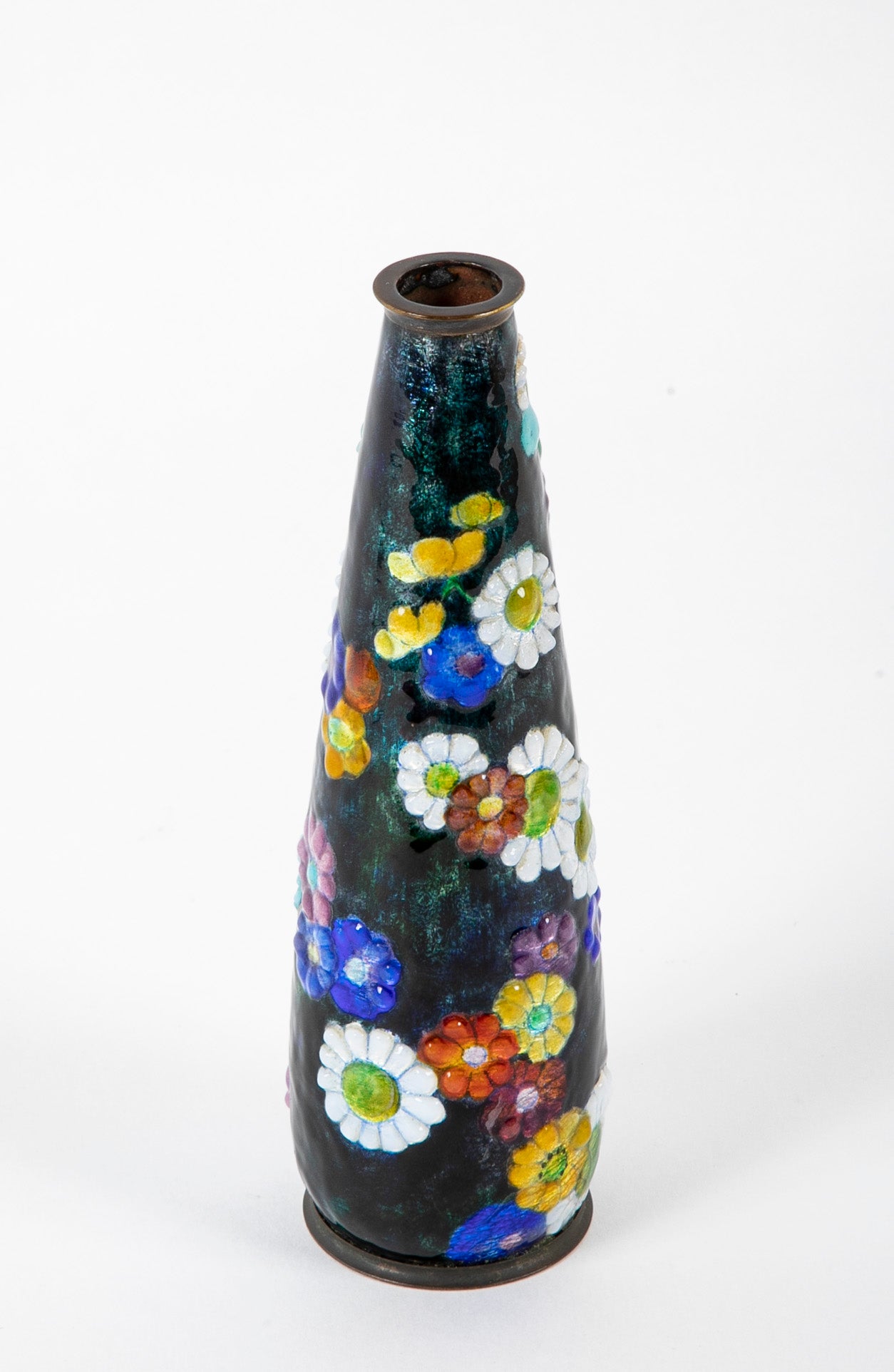 Early Art Deco Camille Faure Enameled Floral Vase