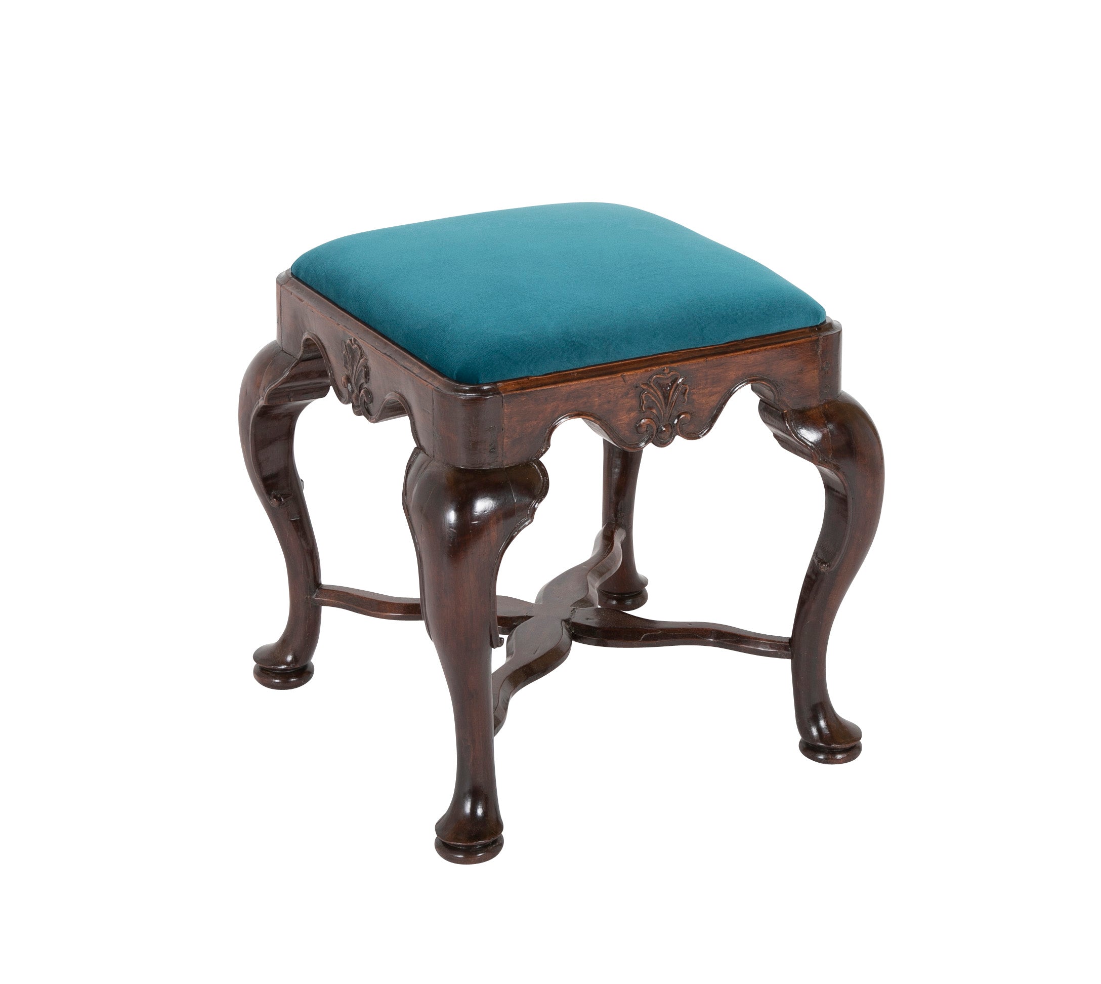 Late 20th Century English Ebonized and Upholstered Footstool with