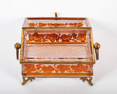 Antique Baccarat Acid Etched Cameo Glass Box with Leaf & Vine Motif