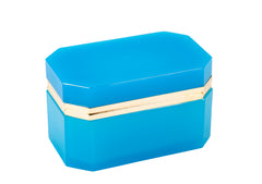 Large Turquoise Opaline Glass Box with Clipped Corners & Brass Mounts