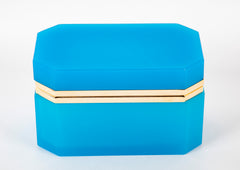 Large Turquoise Opaline Glass Box with Clipped Corners & Brass Mounts