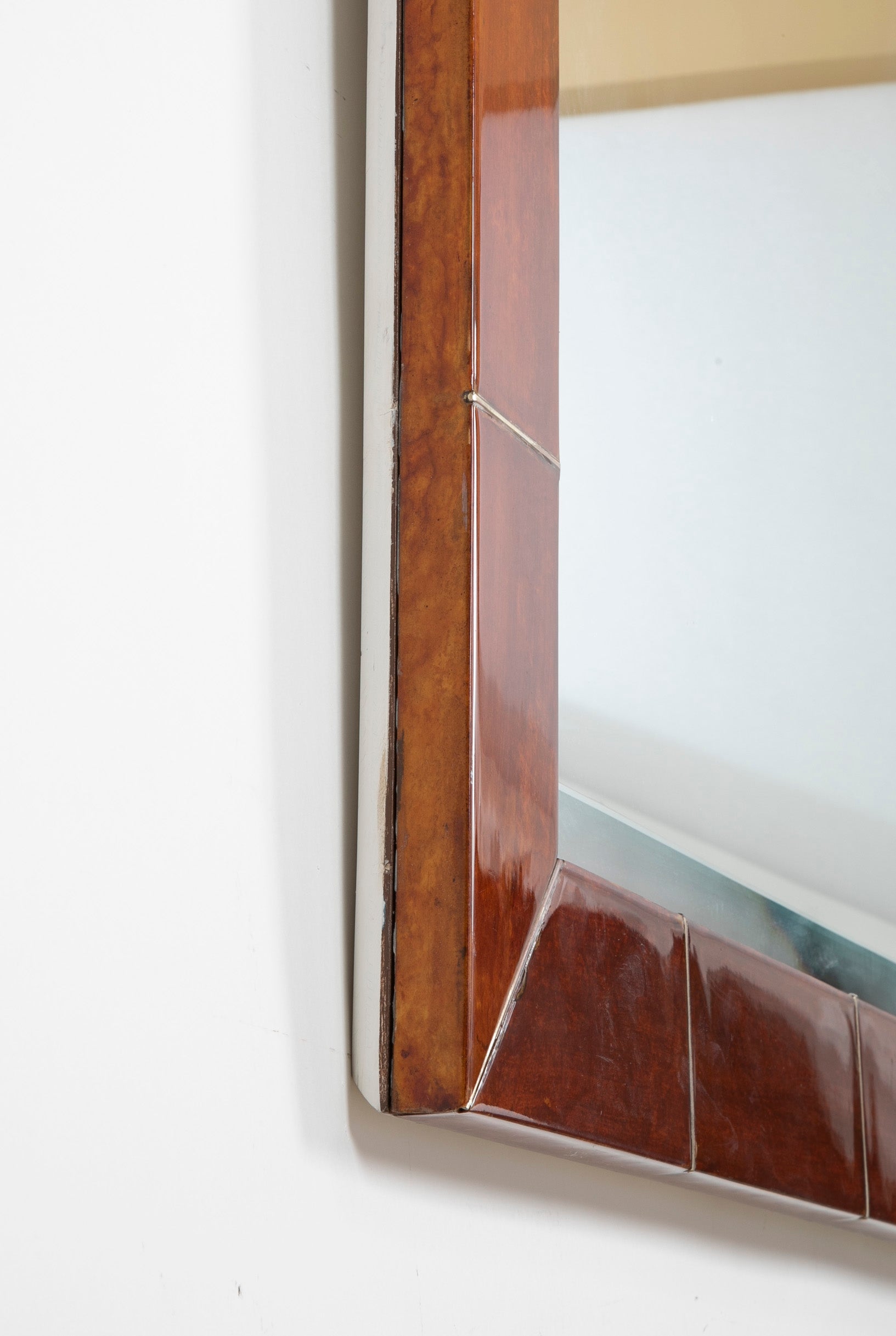 A Large and Important Signed Karl Springer Mirror with Lacquered Goatskin Frame in Tortoise Color