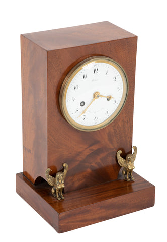 19th Century French Mahogany & Sphinx Mounted Mantle Clock