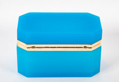 Large Turquoise Opaline Glass Box with Clipped Corners & Brass Mounts