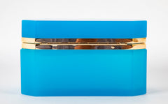 Large Turquoise Opaline Glass Box with Clipped Corners & Brass Mounts