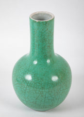 Unusual Chinese Apple Green Crackled Glaze Porcelain Bottle