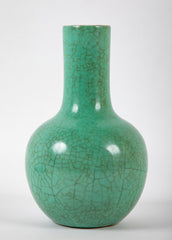 Unusual Chinese Apple Green Crackled Glaze Porcelain Bottle