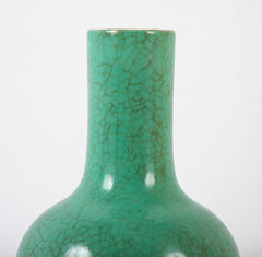 Unusual Chinese Apple Green Crackled Glaze Porcelain Bottle