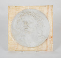 Marble Bas Relief of Jesus Christ Set in Beveled Onyx Frame