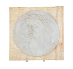 Marble Bas Relief of Jesus Christ Set in Beveled Onyx Frame