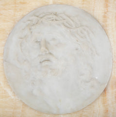 Marble Bas Relief of Jesus Christ Set in Beveled Onyx Frame