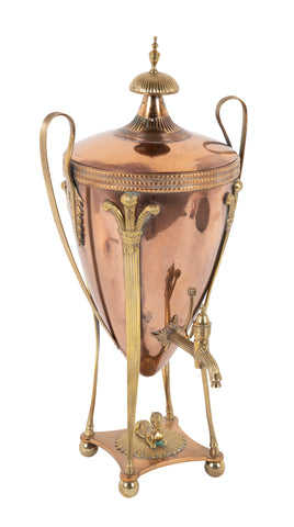 Classical Hot Water Copper & Brass Urn with Fleur de Lis and Sphinx Motif