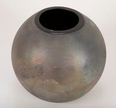 Cenedese Murano Glass Circle Vase with Iridescent Scavo Finish