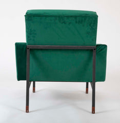 Pair of Upholstered Italian Mid-Century Armchairs with Walnut Tipped Legs