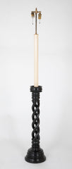 Pair of Ebonized Twisted Wood Candlesticks as Standing Lamps