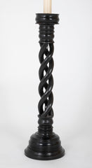 Pair of Ebonized Twisted Wood Candlesticks as Standing Lamps