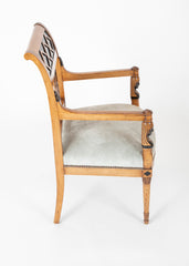 A Pair of Continental Neoclassical Chairs with Carved Egyptian Head on the Arm