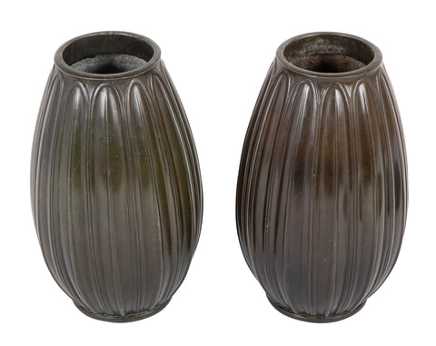 Pair of Just Andersen Ovoid Shape Patinated "Disko" Metal Vases