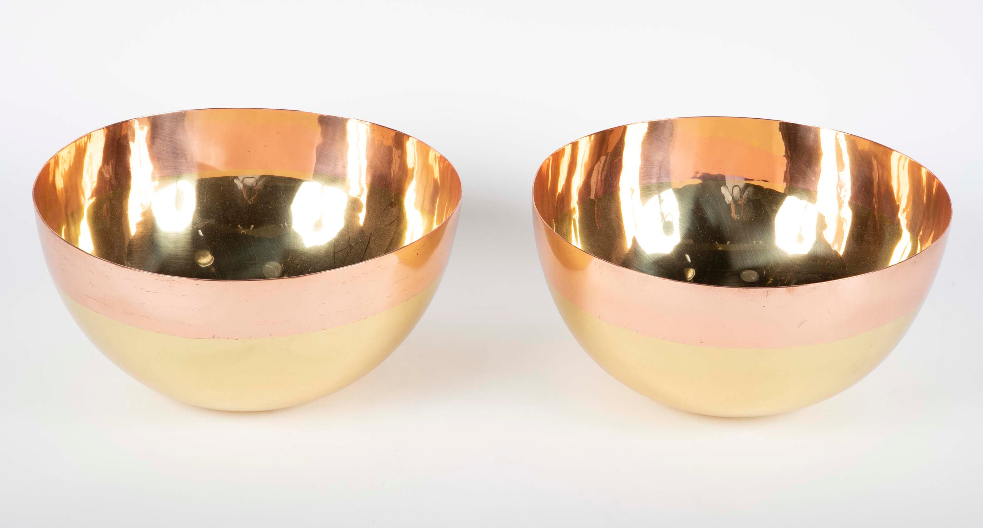 Pair of Unusual Brass & Copper Overlay Bowls