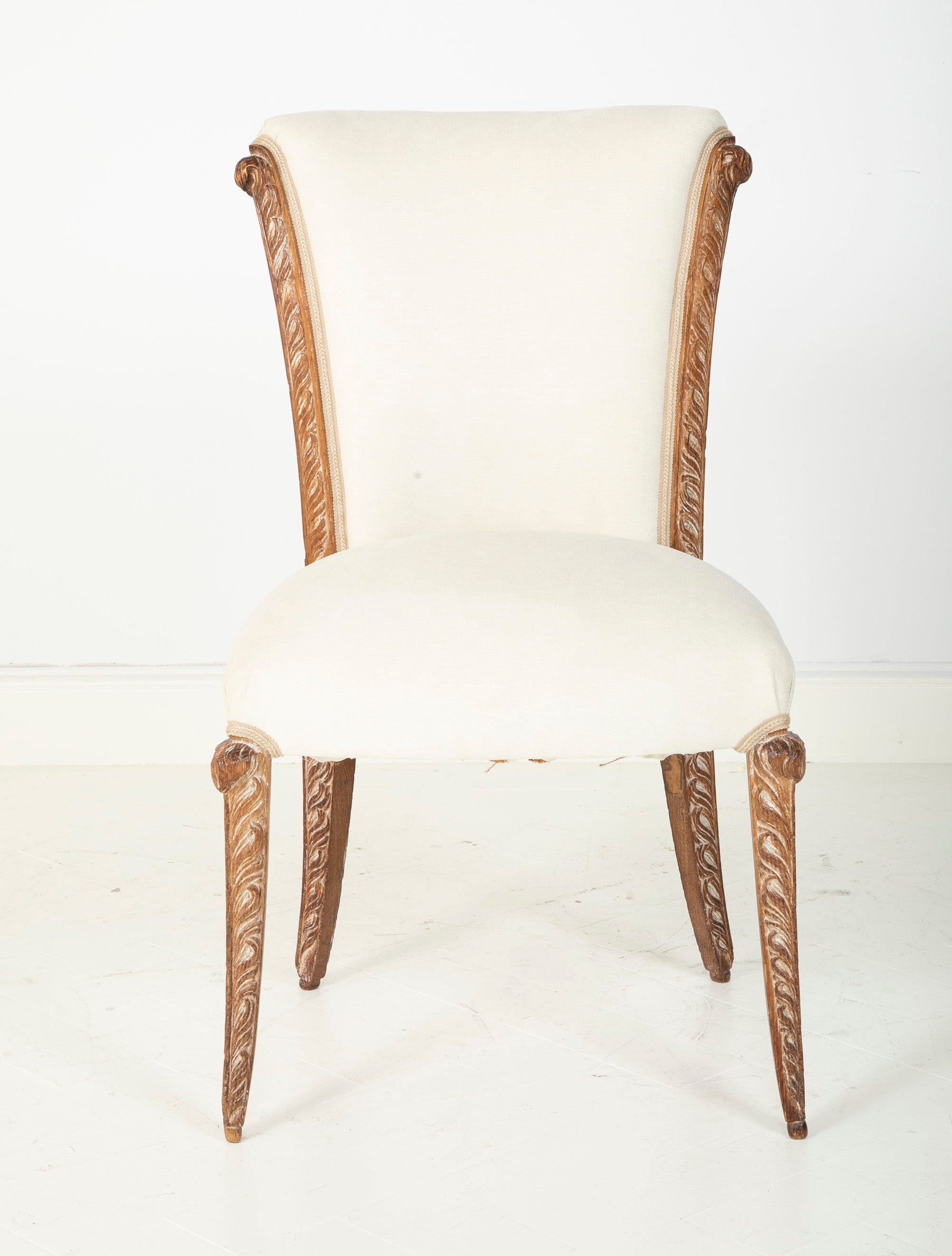 Pair Of French Maison Jansen Cerused Oak Dining Chairs