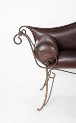 French Wrought Iron and Leather Upholstered Settee