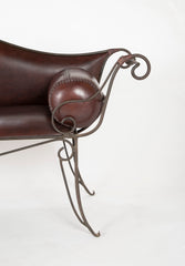 French Wrought Iron and Leather Upholstered Settee