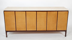 Paul McCobb Travertine Top and Renewed Cane Credenza